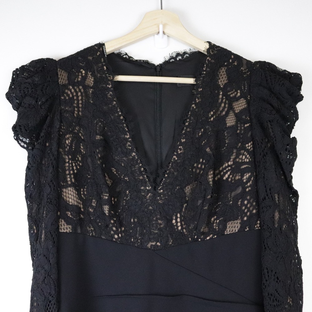 NWT Tadashi Shoji Marshal Crepe & Lace Gown Black BTF21173LX 6 - Picture 5 of 12